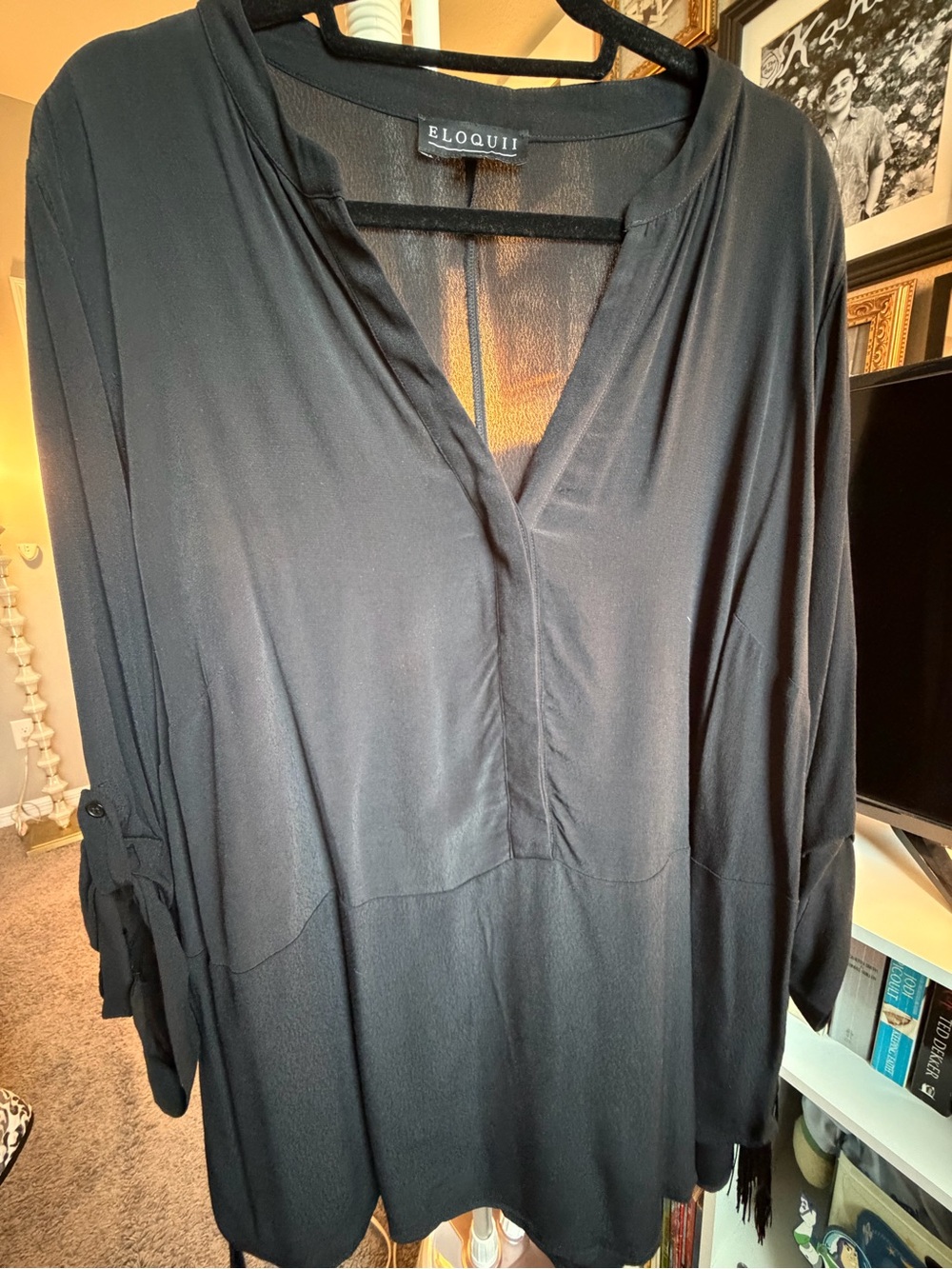 Eloquii Black V-Neck Long Sleeve Tunic Top